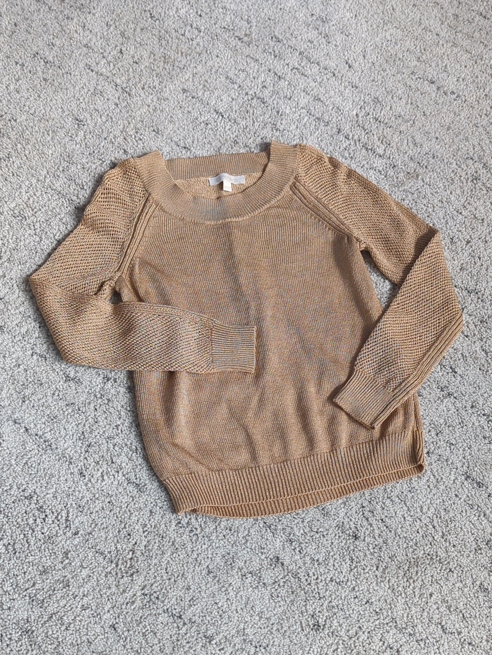 Etcetera Tan Crewneck Sweater with Textured Sleeves